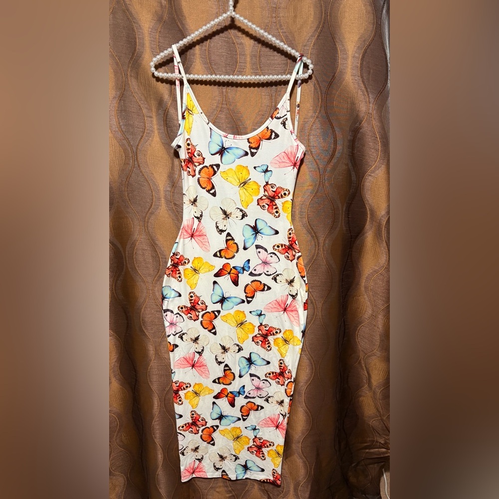 Yellow and Orange Bodycon Midi Dress Sleeveless Scoop Neck